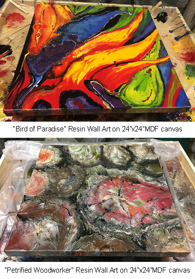 Bird of Paradise Resin Art and Petrified Woodworker Resin Art