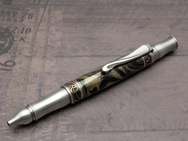 Cobalt/Gold Gane on Antique Pewter/Brass Ballpoint