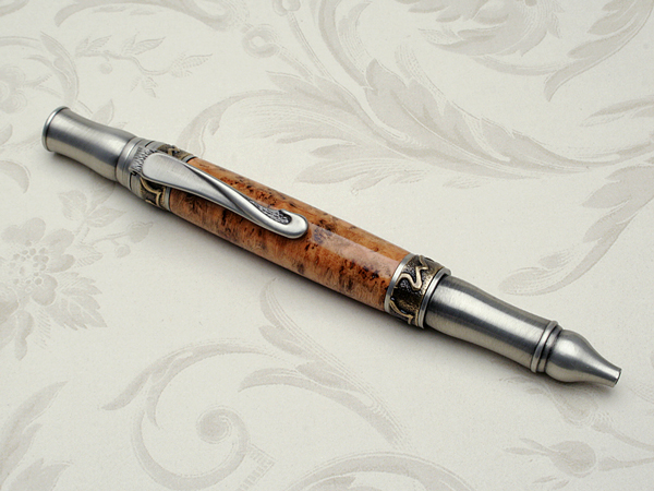 Cherry Burl on Antique Pewter/Brass Ballpoint