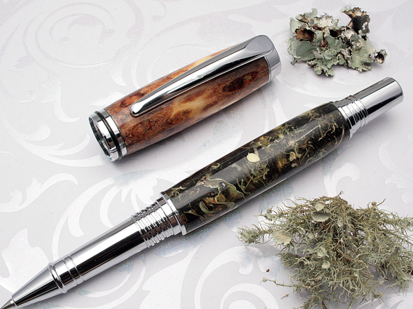 Pinecone Core Over Lichen on Chrome Rollerball